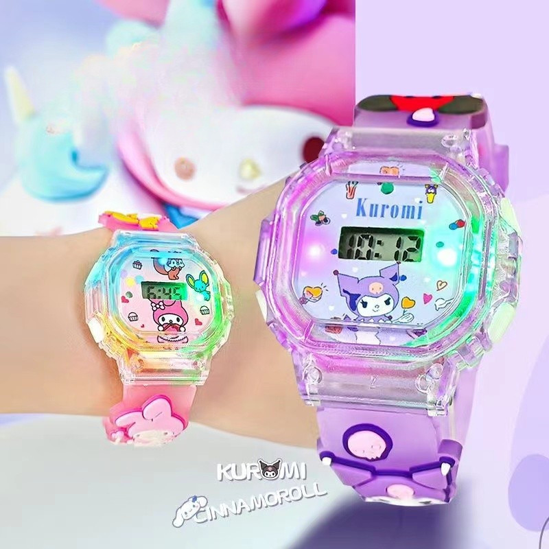 Sanrio Kuromi นาฬิกา Led สําหรับเด็กเด็กผู้หญิงการ์ตูนน่ารัก Melody Light เพลงคุณภาพสูงนาฬิกาดิจิตอลสําหรับเด็กของขวัญวันเกิด