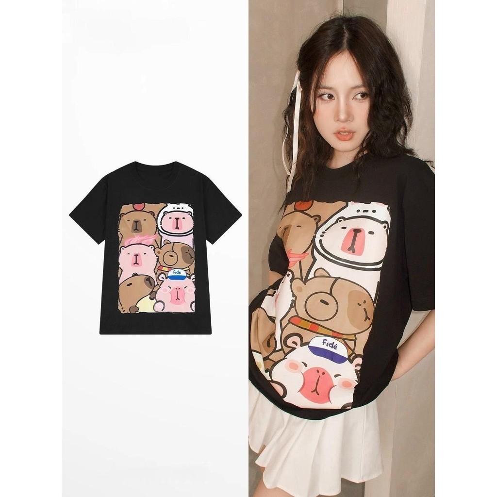 Papaya เสื้อยืด Oversize สกรีนลาย "หมีน่ารัก" สไตล์ลำลอง เสื้อผ้าแฟชั่น WS1195