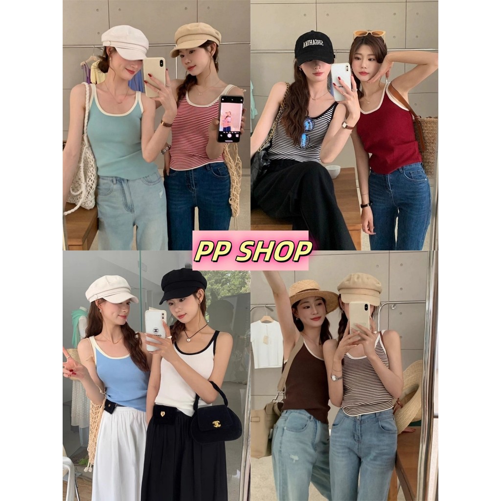 PP Shop​ ​พร้อมส่ง เสื้อสายเดี่ยว แขนกุด สีพื้น สไตล์ลำลอง ใส่สบาย เข้ารูป เสื้อครอป คอกลม แฟชั่นฤดูร้อน ผ้านิ่ม#M0352