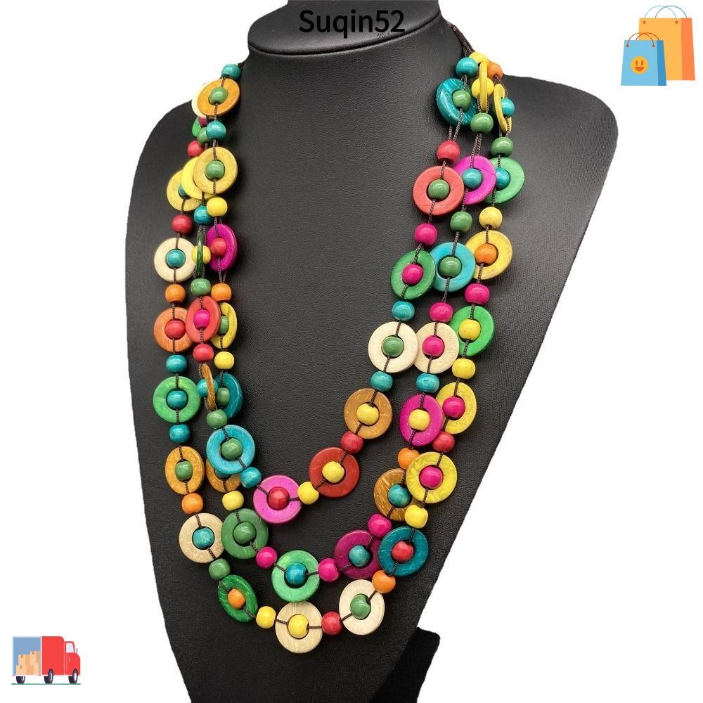 Suqin52 สร้อยคอไม้ Vintage Bib Bead เครื่องประดับคอแฮนด์เมด