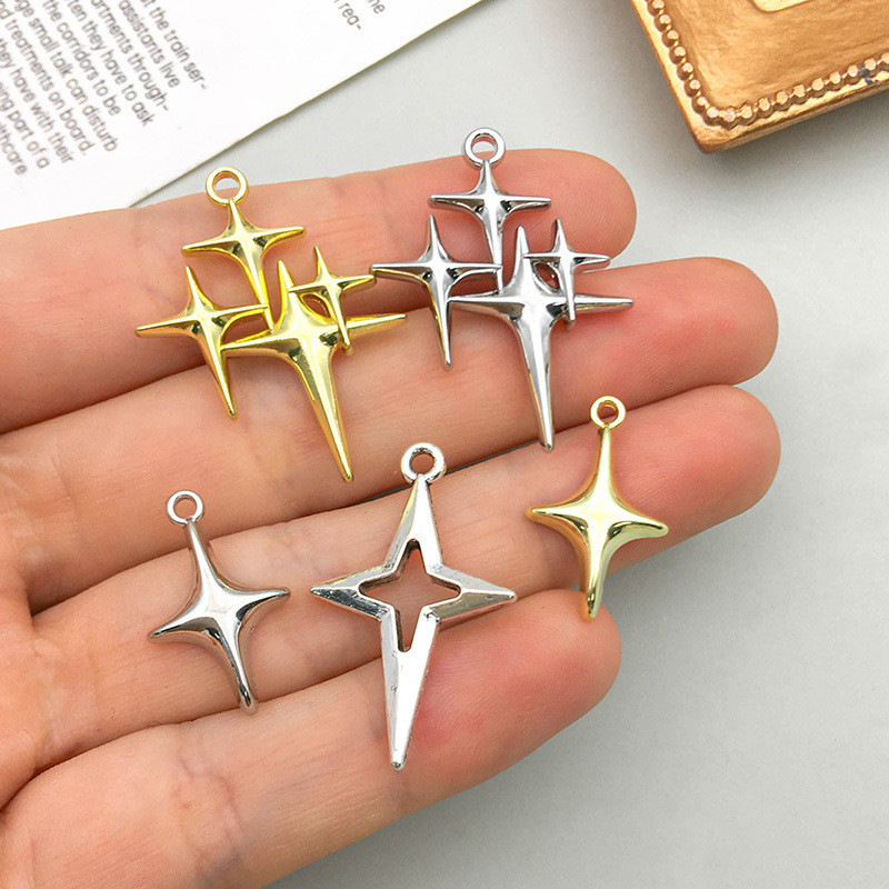 1ชิ้นที่เรียบง่ายฉลุลายไม้กางเขนสี่มุมรูปดาวจี้โลหะผสม DIY สร้อยข้อมือเครื่องประดับจี้สร้อยคอ