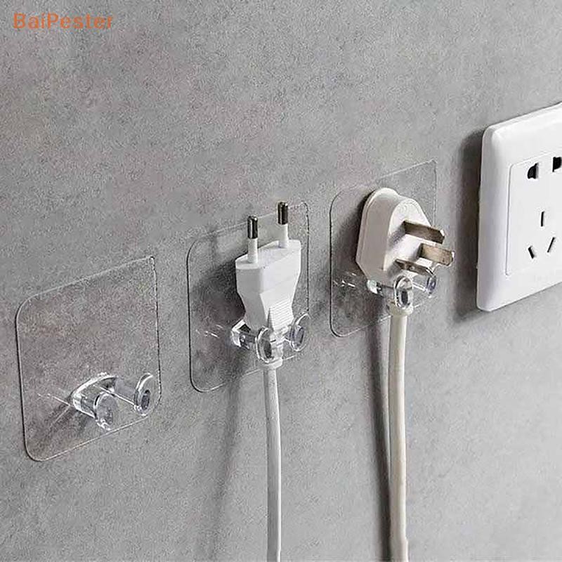 [BaiPester] 10 ชิ้น Wall Storage Hook Punch-free Power Plug Socket Holder Kitchen Stealth Hook Wall กาวแขวนห้องน้ํา