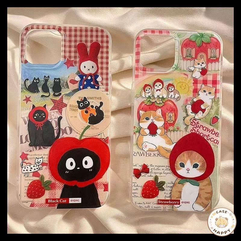 เคส Samsung A06 A15 A05 A14 A55 A24 A05S A23 A04 A54 A32 A51 A34 A50 A03 A12 A13 M12 สไตล์ชนบทสตรอเบอร์รี่ลูกแมวน่ารัก