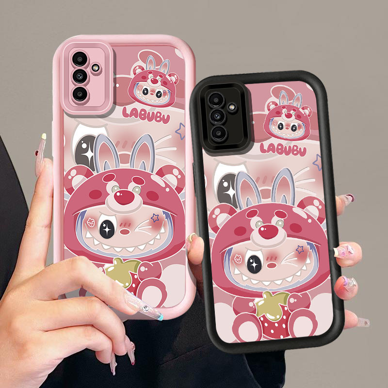 น่ารักสตรอเบอร์รี่ Labubu เคสโทรศัพท์สําหรับ Samsung Galaxy A12 A13 A14 A15 A20 A30 A21S A22 5G M22 M32 A55 A71 4G VIVO Y19 Y5S U3 Y20 Y20i Y20a Y20