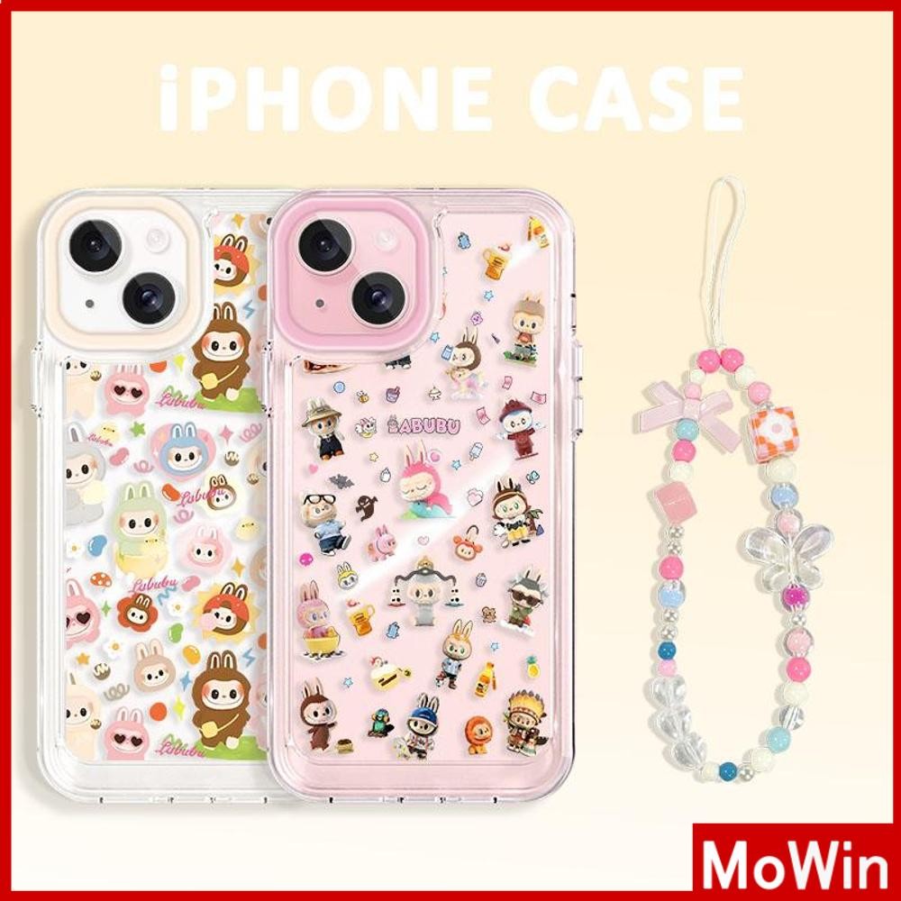 Mowin - เคสใสสำหรับ iPhone 16 Pro Max เคส TPU นิ่ม ชุบไฟฟ้า ปุ่มกันกระแทก ป้องกันกล้อง น่ารัก Labubu พร้อมสร้อยข้อมือ รองรับ iPhone 15 14 13 12 11 XS XR 7 8 Plus