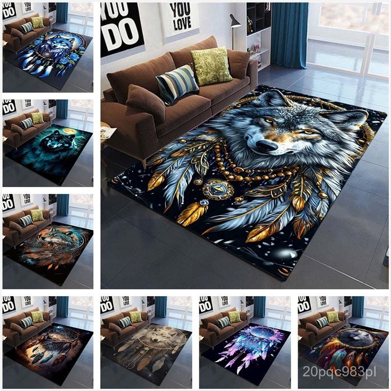 Elegant Wolf Dream Catcher Pattern Rug Anti Slip Kitchen Carpet for Kitchen Living Room Bedroom Mat 
