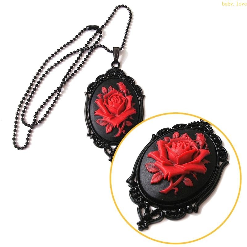 BLove* Metal Gothic Rose Cameo in Thorn Frame Pendant Necklace Victorian Necklace