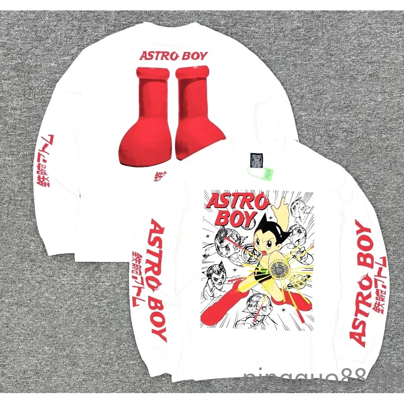 เสื้อยืดแขนยาว Astro Boy Red Boots Asute วัสดุ.Gradient aging fermented wash