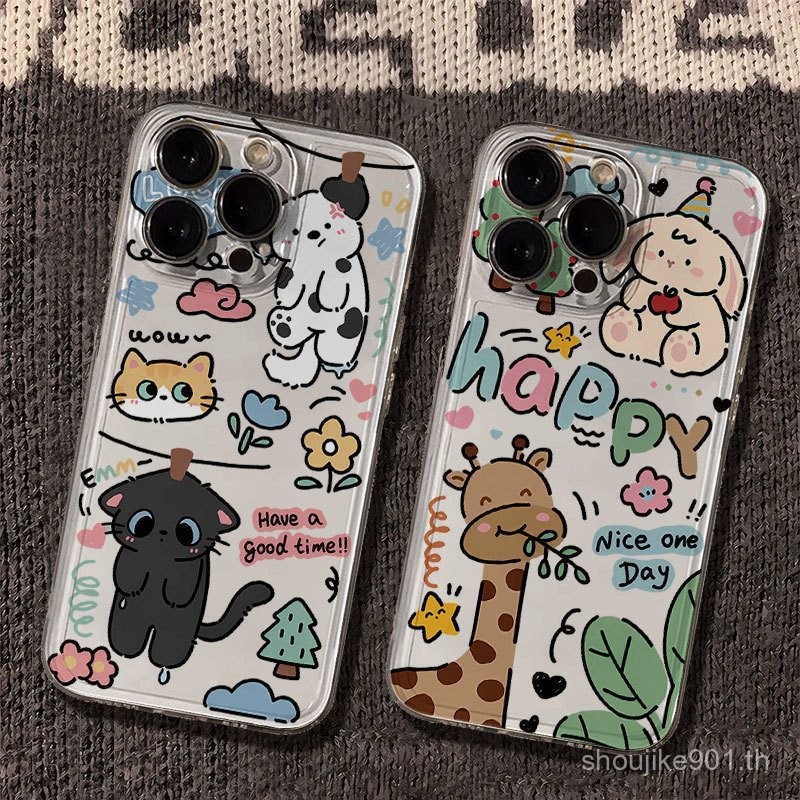 การ์ตูนสัตว์เล็กโปร่งใสเหมาะสําหรับเคสโทรศัพท์ iPhone เหมาะสําหรับ iPhone 16 Pro Max/15/14 Pro Max/1