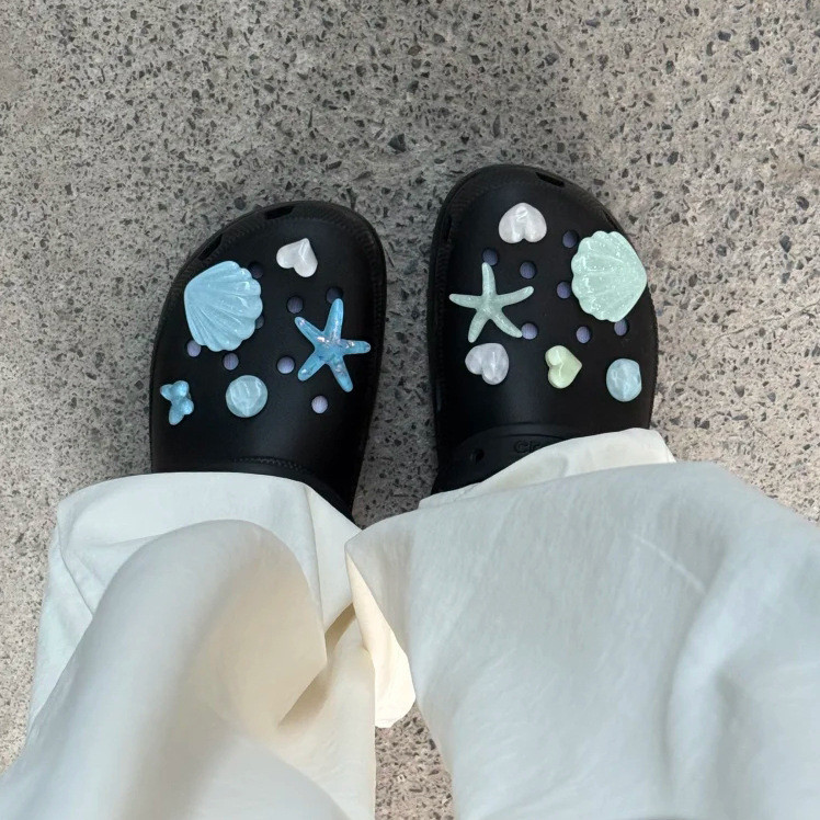 Blue Green Transparent Starfish Shell Set s Charm Viral DIY Sandals Accessory Button Pin#Summer ซีรีส์มหาสมุทร