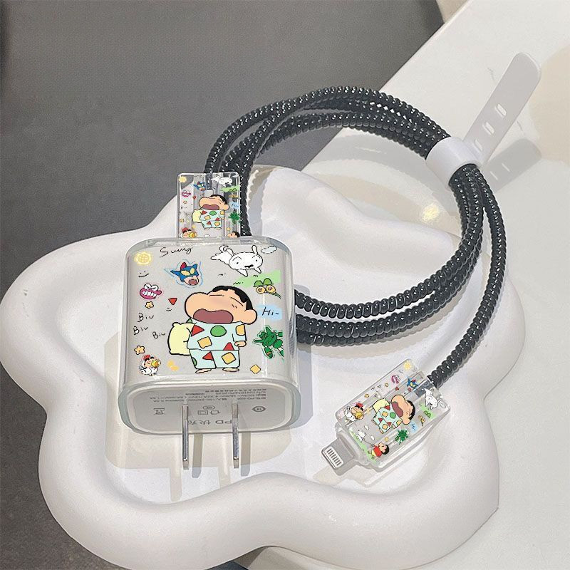 ฝาครอบป้องกันสายเคเบิลข้อมูล Crayon Shin chan 20W เหมาะสําหรับ 16/15promax เปลือกนิ่มป้องกันการตก 14/13/12