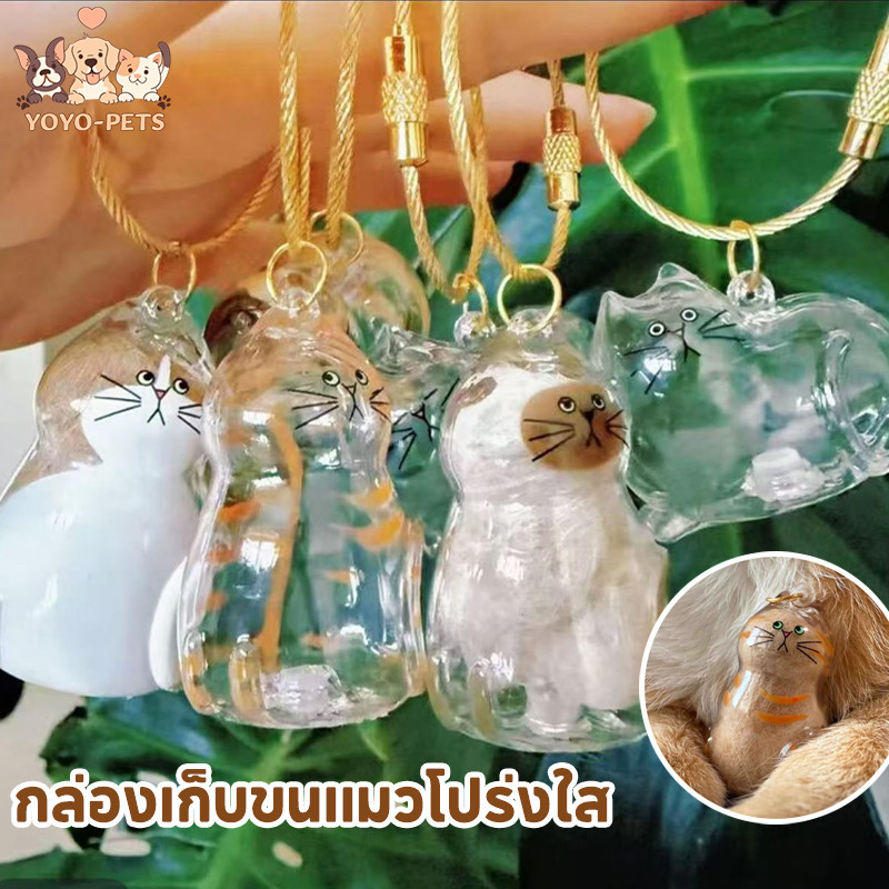 จี้แคปซูลเก็บขนแมวแบบใส พวงกุญแจแมว พวงกุญแจใสกล่องเก็บขนแมวแขวน Gaunt Cat Hair Storage Capsule