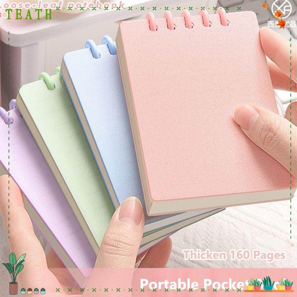 TEATH Mini Notebook, 80Sheets Loose-leaf Pocket Notebook, การ์ตูนแนวนอน Line หน้าด้านใน Square A7 Memo Pad ของขวัญ