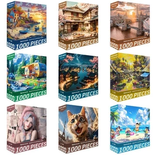 1000ชิ้นการ์ตูนภูมิทัศน์ปริศนาผู้ใหญ่ขนาดใหญ่ ทําเอง บีบอัดปริศนาของเล่นตกแต่งของขวัญ