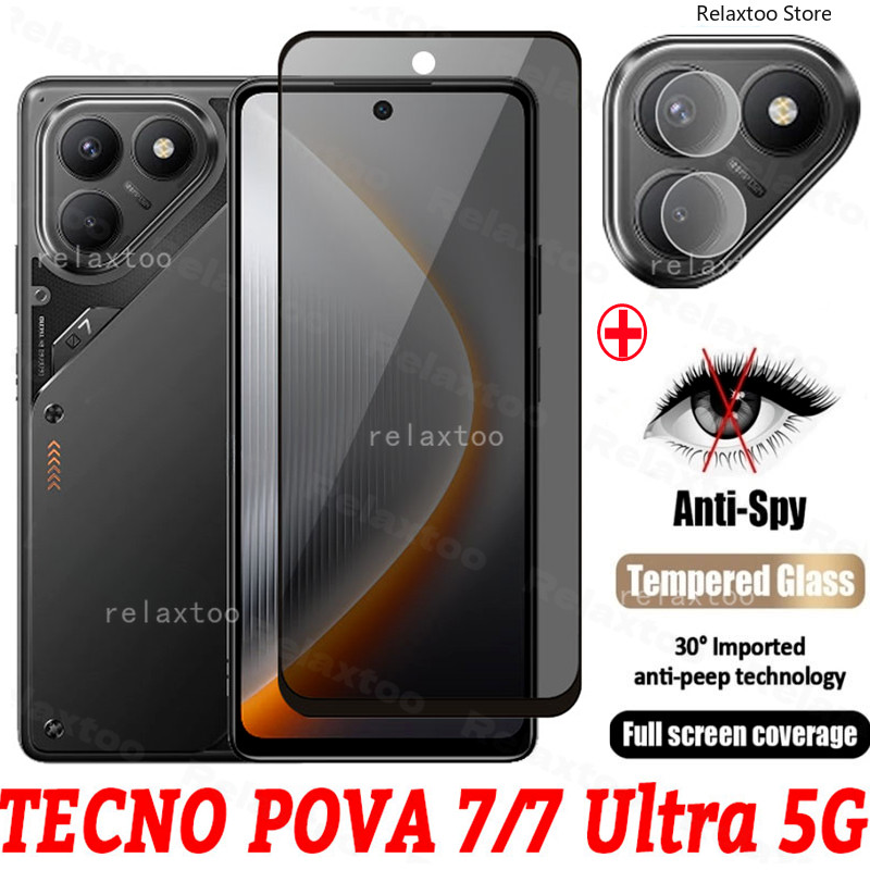 2IN1 Privacy Screen Protect Glass Phone Film For Tecno Pova 7 8 Pova7 Pova8 Ultra Pro 7Ultra Pova7Ultra 5G 4G LJ6 LK6 Curved Anti Spy Front Screen Protect Tempered Glass Back Camera Phone Film