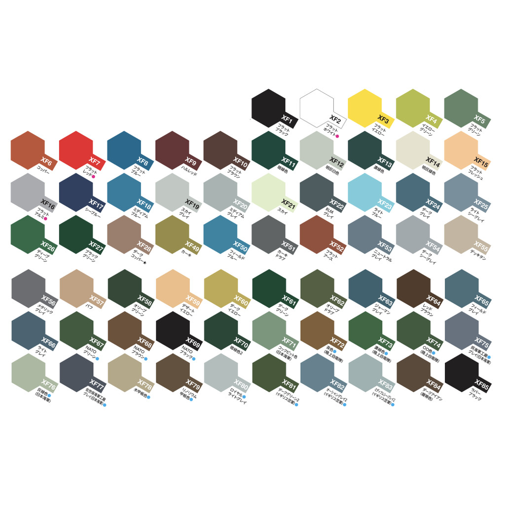 TAMIYA Acrylic Flat Color (XF-1 - XF-93) สีอะคริลิคแบบด้าน 81701 81702 81703 81704 81705 81706 81707