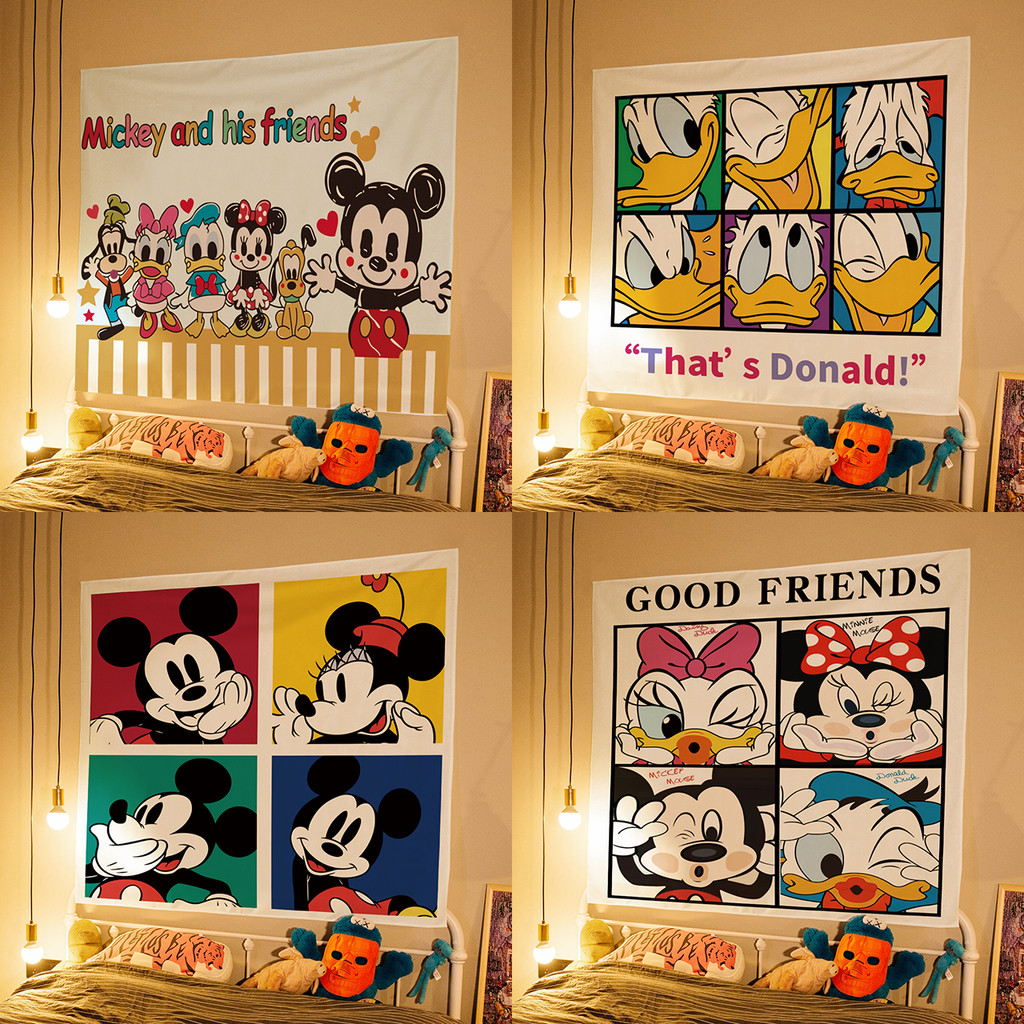 การ์ตูนมิกกี้แขวนผ้าน่ารักโดนัลด์ดั๊กมินนี่ห้องเด็กตกแต่งพื้นหลังผ้าห้องภาพพรมผนังผ้า