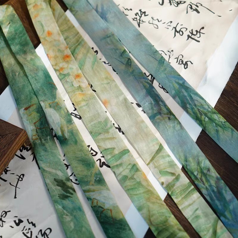 สายรัดผม Hanfu พิมพ์ลายภาพโบราณผ้าพันคอไหมแคบเส้นยาวสำหรับตกแต่งผ้าพันคอสไตล์โบราณสายรัดผม Hanfu เครื่องประดับที่เข้ากันทุกชุด