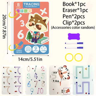 GeeToy หนังสือฝึกควบคุมปากกาก่อนวัยเรียน สมุดลอกแบบใช้ซ้ำได้ พร้อมปากกาและยางลบ หนังสือการศึกษาสำหรับเด็ก