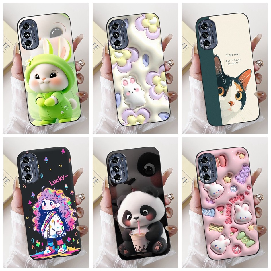 สําหรับ Motorola Moto G62 5G ปลอกกระต่ายน่ารัก Panda ซิลิโคนกันกระแทก Soft Matte ฝาครอบโทรศัพท์สําหร