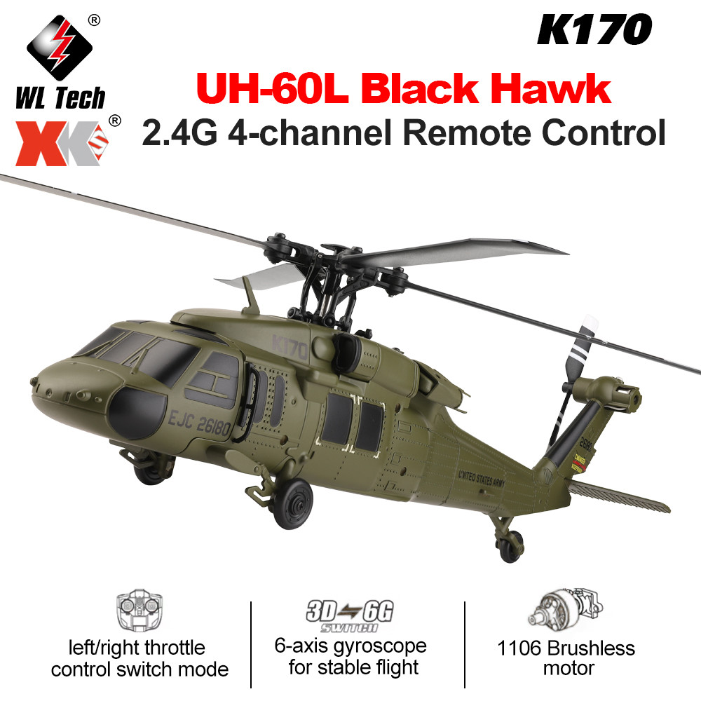 Wltoys K170 RC Helicopter UH-60L Black Hawk 4CH Dual Brushless 6-Axis Gyro Aircraft
