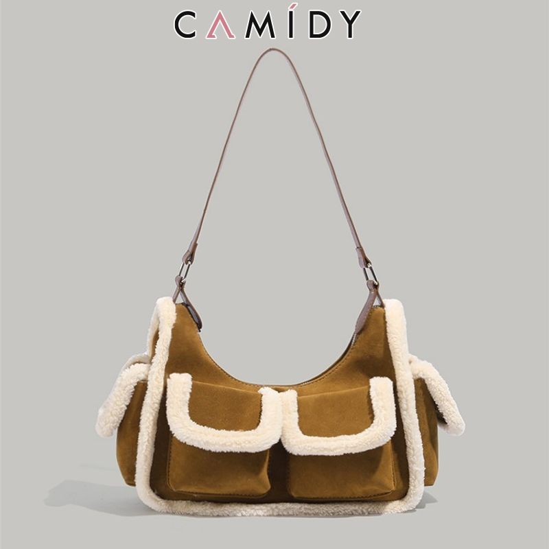 Camidy กระเป๋าโท้ตย้อนยุคยุโรปและอเมริกากระเป๋าสะพายขนสัตว์แกะ