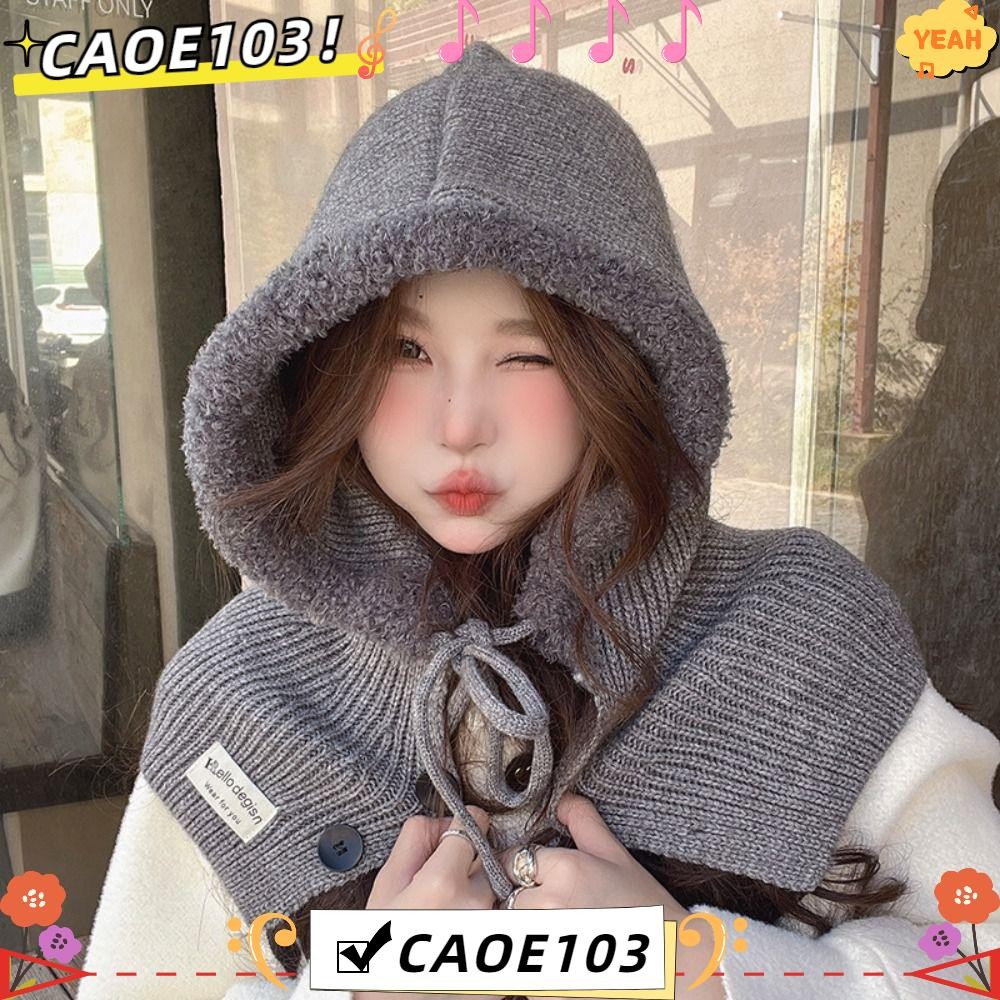 Caoe103 ผู้หญิงฤดูหนาวหมวกไหมพรม,ป้องกันหู Thicken ถักหมวก,กลางแจ้งอุ่น Windproof One- Piece คอ Beanies หมวก