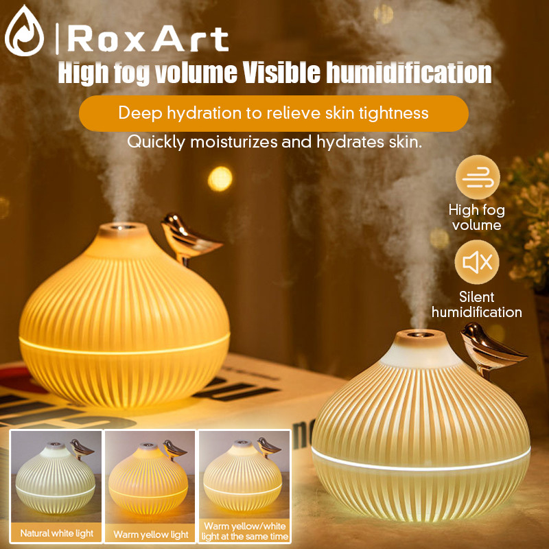 RoxArt เครื่องทําความชื้น 300 มล. หัวหอมตั้งโต๊ะส่วนบุคคลแบบเงียบ เครื่องทําความชื้น ไฟ 3 โหมด