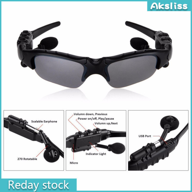Aks แว่นตาที่รองรับบลูทูธหูฟังไร้สายสเตอริโอพร้อมไมโครโฟนแว่นกันแดดโพลาไรซ์หูฟังตัดเสียงรบกวน