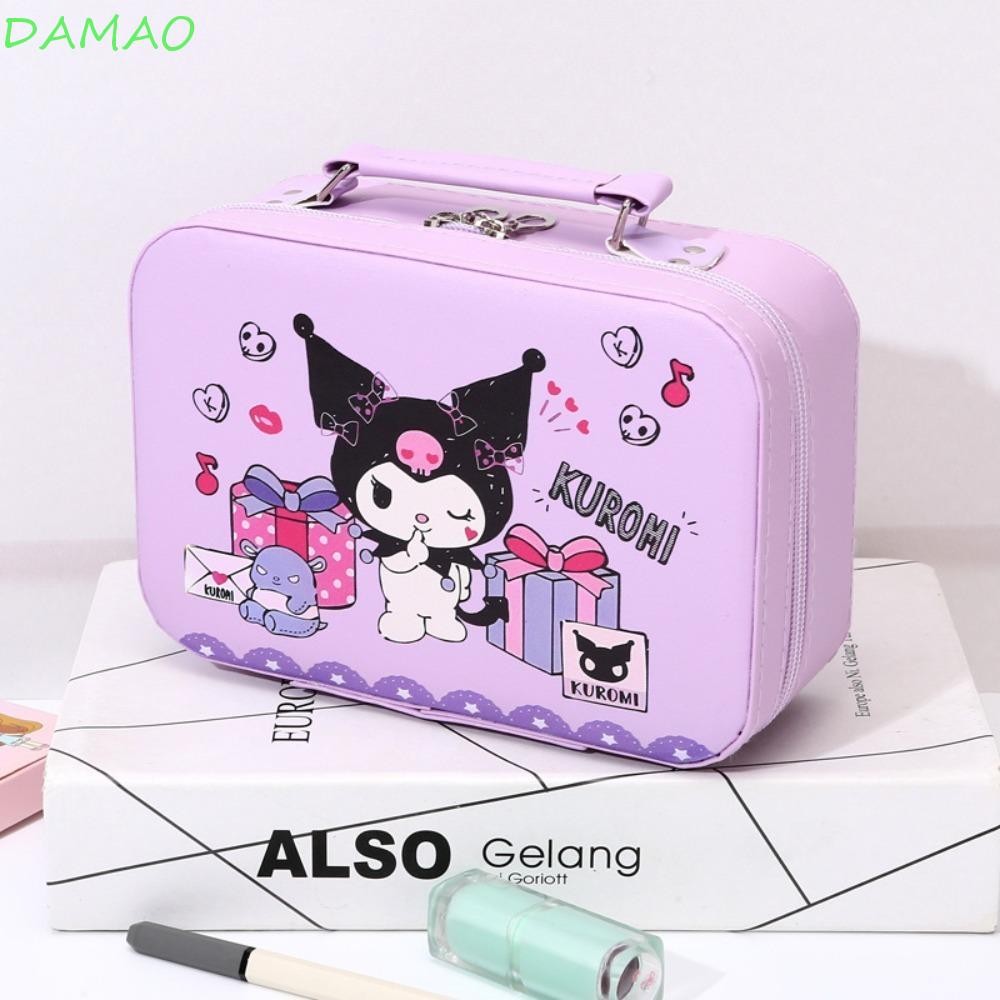 Damao Kuromi กระเป๋าเครื่องสําอางกระเป๋าเดินทาง, Flocked Mirror Kitty มือถือแต่งหน้ากระเป๋า,ที่มีสีสันกันน้ําแบบพกพาอะนิเมะการ์ตูน PU กรณีเครื่องสําอางกลางแจ้ง
