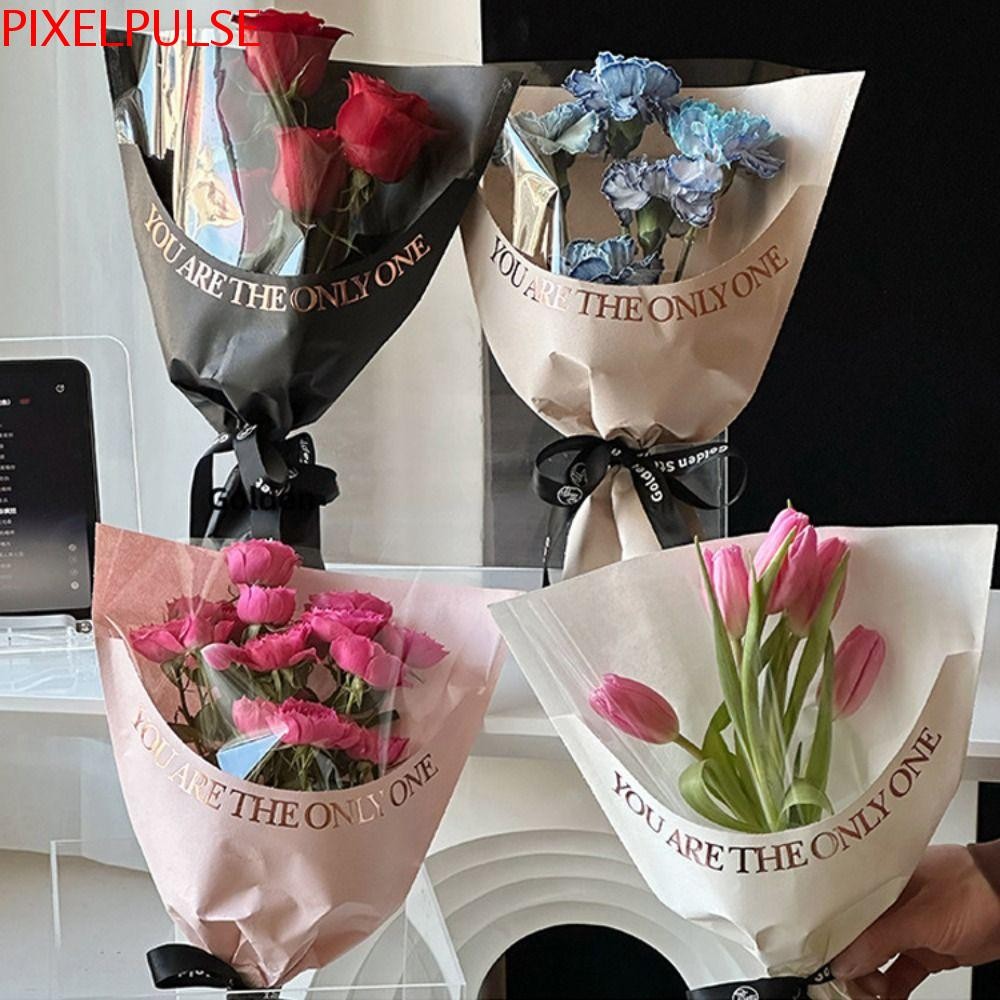 Pixelpulse กระดาษห่อช่อดอกไม้ 10 ชิ้น, วัสดุบรรจุโปร่งใสถุงบรรจุภัณฑ์ดอกไม้, กระดาษคราฟท์ DIY OPP ถุงกระดาษดอกไม้ ของขวัญวันวาเลนไทน์