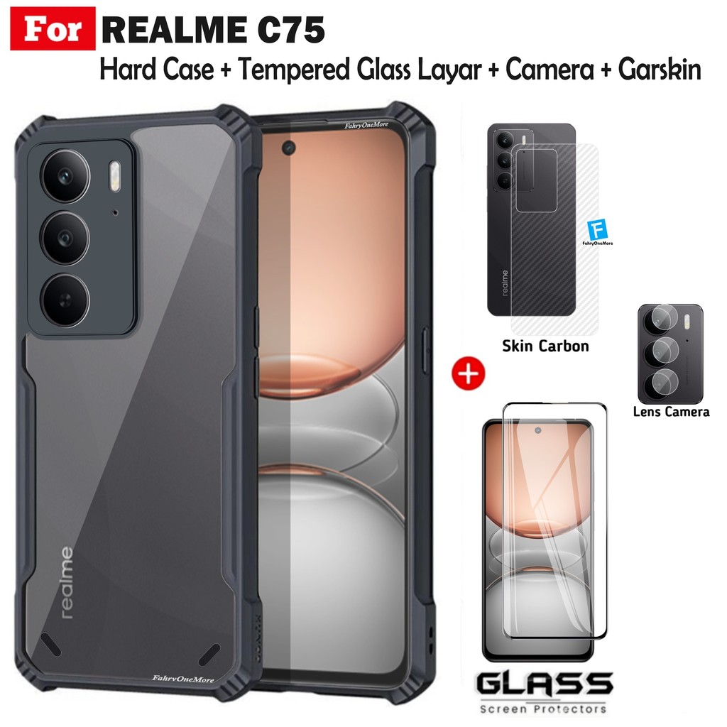 LAYAR 4in1 เคส Realme C75 C75x กันกระแทกฟรีตัวป้องกันหน้าจอกล้องและโทรศัพท์มือถือ Garskin