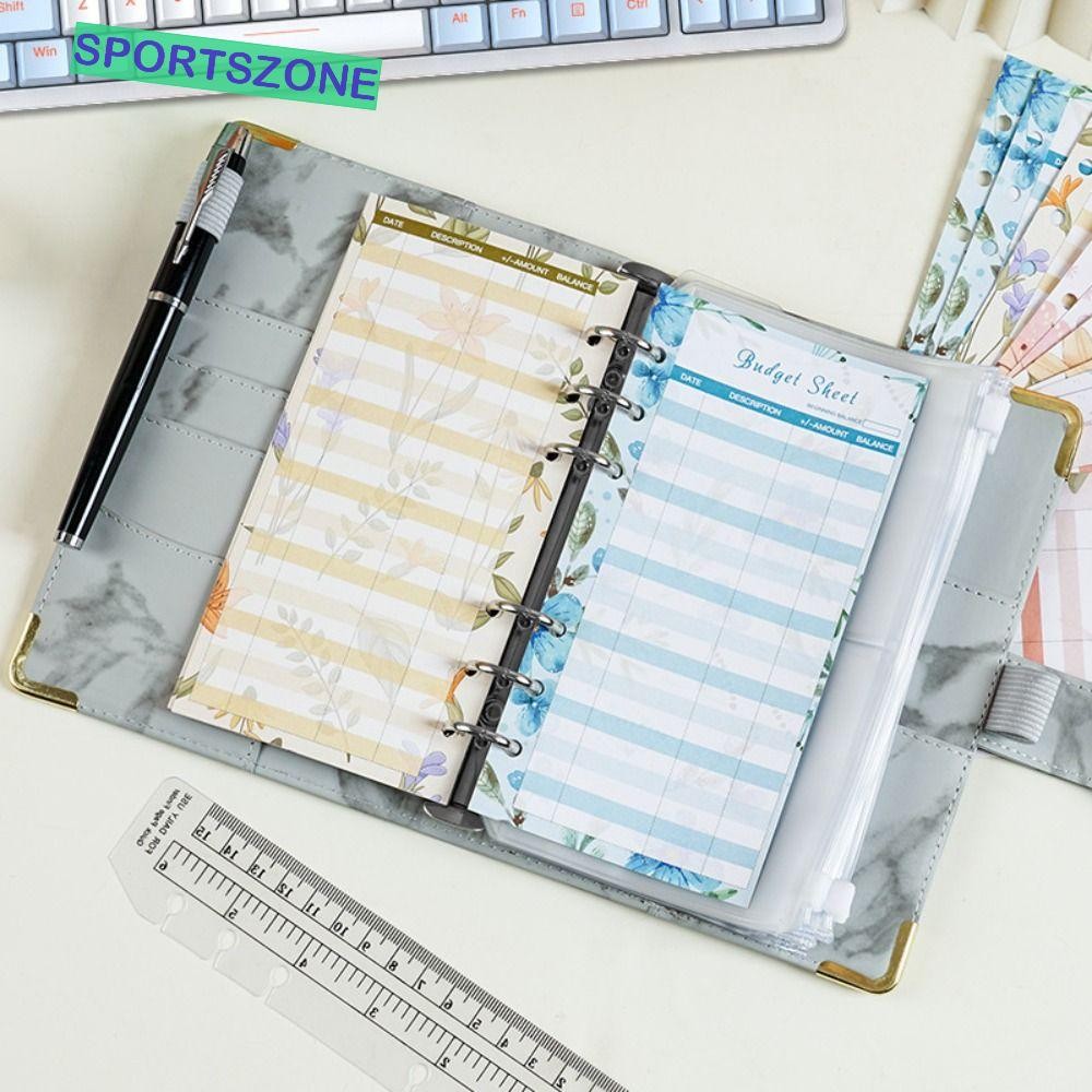 Sportszone หนังสือคลังออมเงิน, ที่ใส่บัตร Marbling Money Saving Binder, ปลูกฝังแนวคิดเงิน PU ทนทาน Reuseable สมุดบันทึกนักเรียน