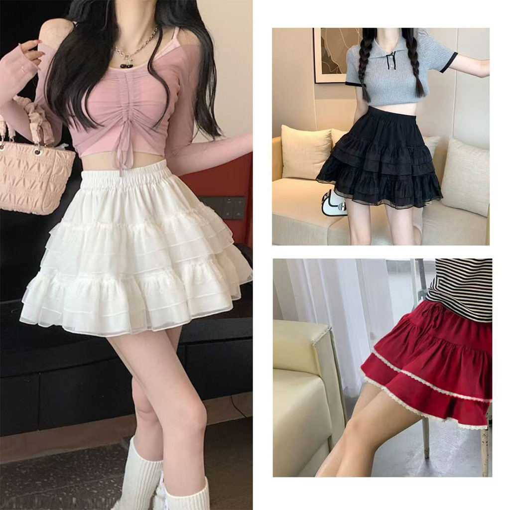 กระโปรงบัลเลต์ สไตล์หวาน สีขาว กระโปรงสั้น