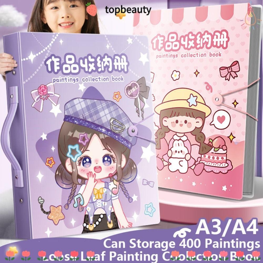 Topbeauty แฟ้มโฟลเดอร์, นักบินอวกาศหลวม/สาวภาพวาดถุงเก็บกระดาษ, การ์ตูนแบบพกพา A3/8K อัลบั้มภาพกันน้ําสํานักงานโรงเรียน