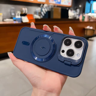 Magnetic Len Holder เเคส For iPhone 11 เคสไอโฟน 13 14 15 16 Pro Max 12 16promax 15promax Silicone เคสโทรศัพท์มือถือ