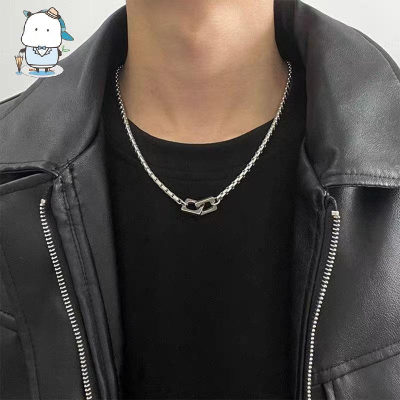 Minimalist Square Ring Link Necklace เทรนด์ไทเทเนียมสีทันสมัย - สร้อยคอมินิมอลคลาสสิก