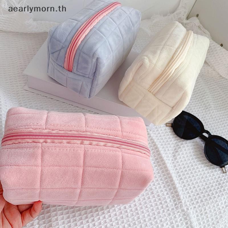 น่ารักแต่งหน้าผู้หญิงซิปขนาดใหญ่สีทึบเครื่องสําอางเดินทาง Make Up Toiletry ซักผ้าปากกากระเป๋า Plush TH