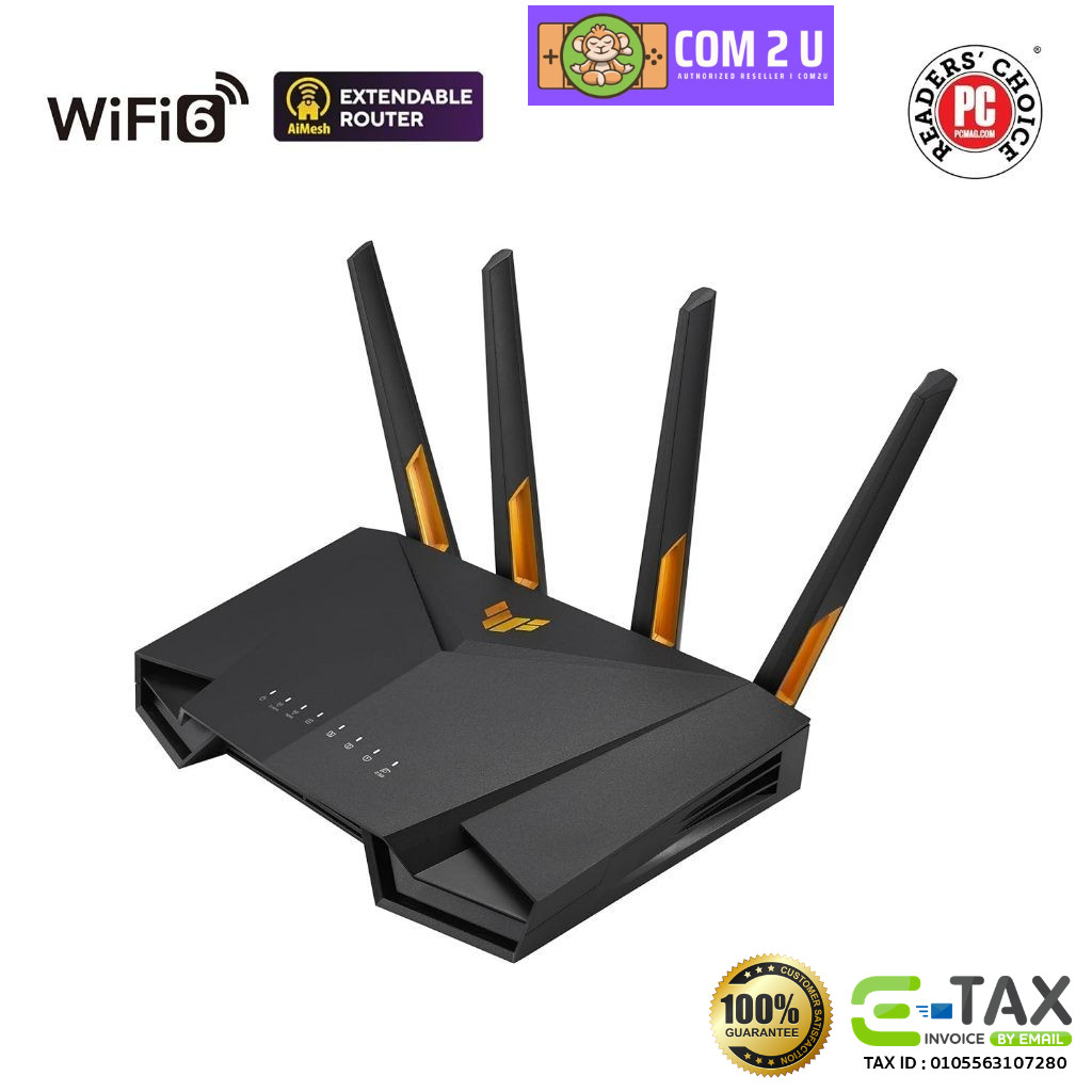 ASUS Router รุ่น TUF Gaming AX4200 (TUF-AX4200) Dual Band WiFi 6 Gaming, 2.5G Ports, เร้าเตอร์ ประกั