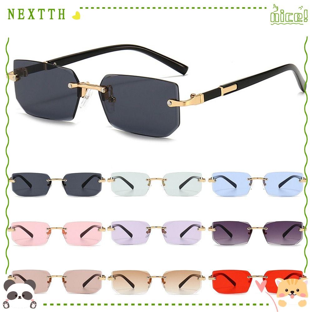 Nextth แว่นกันแดดทรงสี่เหลี่ยมผืนผ้าไร้ขอบ, ป้องกัน UV400 Y2K แว่นกันแดดไร้กรอบ, แว่นตาย้อนยุคสําหรับผู้หญิงและผู้ชาย