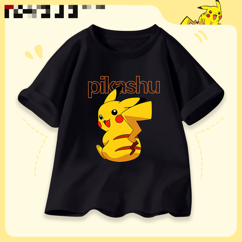 รุ่นใหม่ เสื้อผ้าเด็ก เสื้อยืดแขนสั้นเด็กผู้ชาย Pokémon Pikachu ฝ้ายแท้ cotton ท็อปส์ซู แฟชั่น - รูปที่ 6
