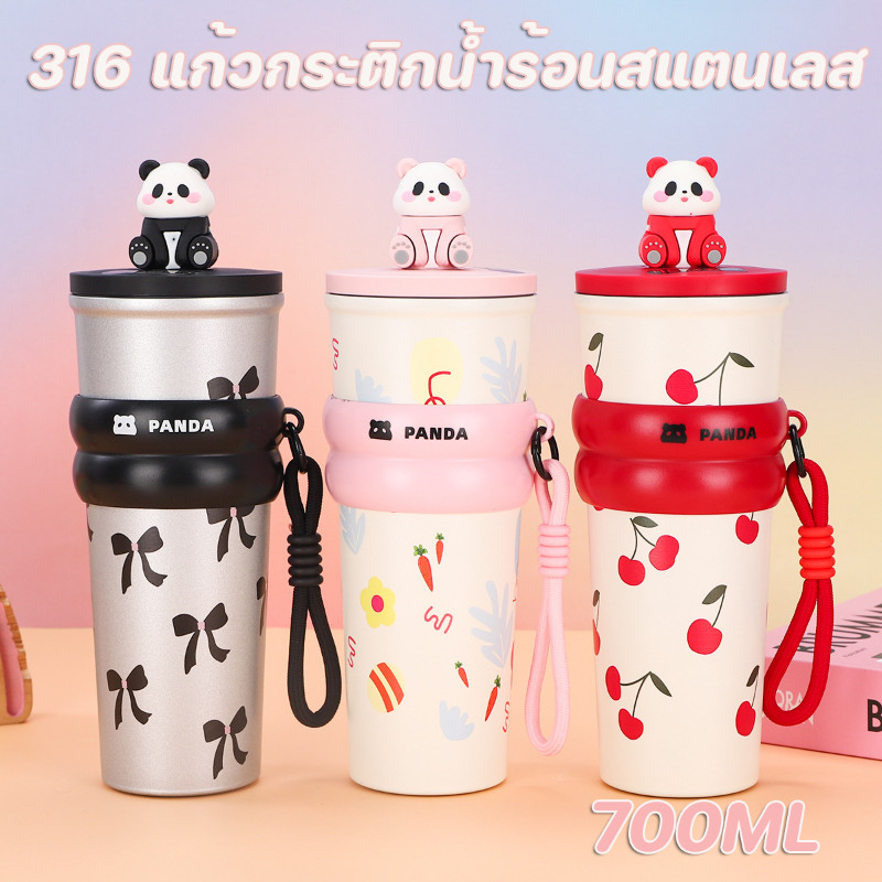 316แก้วน้ำสแตนเลส Panda สแตนเลสเกรด 700 ml ยกดื่ม  กระติกเก็บความเย็น น่ารัก กระติกน้ำร้อน แก้วกาแฟ