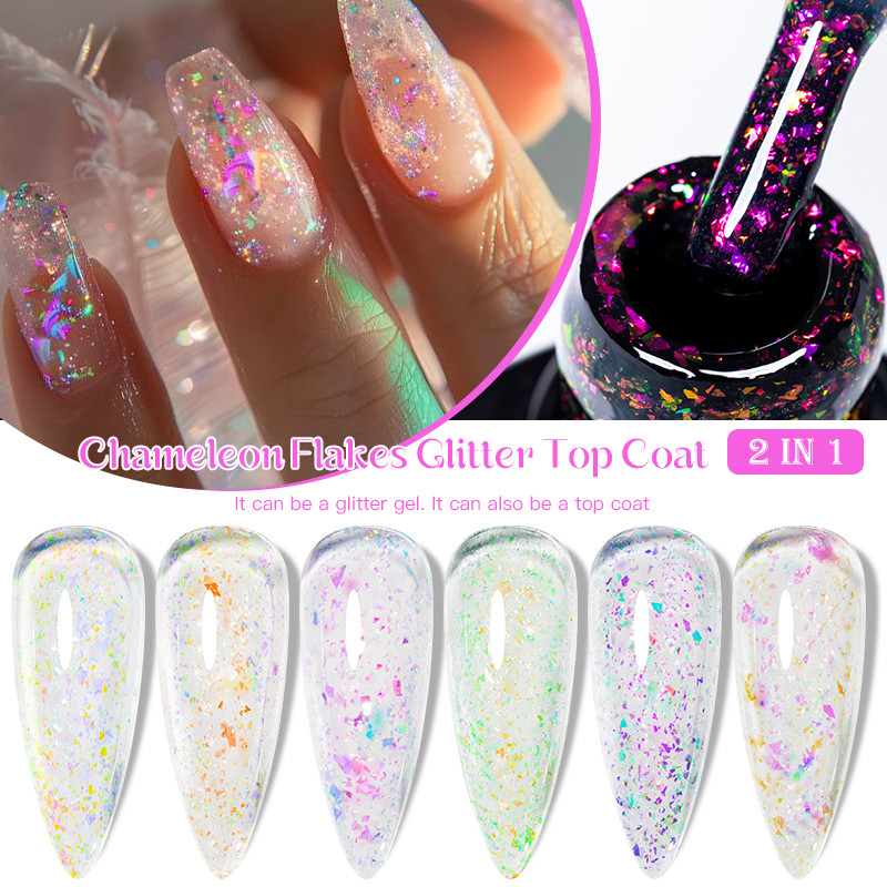 MTSSII 2 IN 1 Chameleon Flakes Glitter Top Coat Gel ยาทาเล็บเล็บ Vernis UV Gel Sparking Auroras เจล 