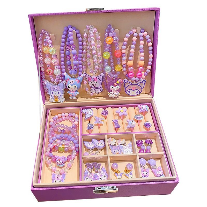 สาวน้อย Sanrio สร้อยคอสร้อยข้อมือกล่องแหวนเจ้าหญิงเครื่องประดับวันเกิดสาว Bo 小女孩三丽项链手链手链礼盒装饰盒装1.92