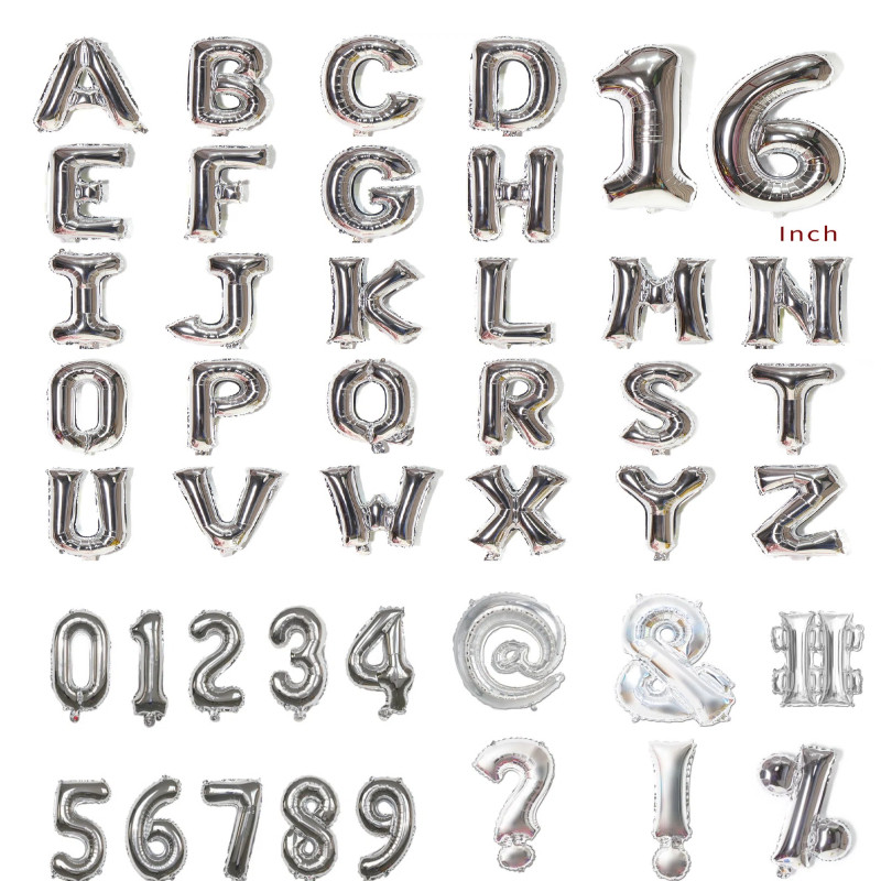 【ซื้อ 129฿ ฟรี ของขวัญม้วนลูกโป่ง】16 นิ้ว สีเงิน ลูกโป่ง ตัวอักษร A-Z ตัวเลข 0-9 ใช้ตกแต่ง ปาร์ตี้วันเกิด งานบวช แต่งงาน สุขสันต์วันปีใหม่ คริสต์มาส เทศกาลต่างๆ การตกแต่ง