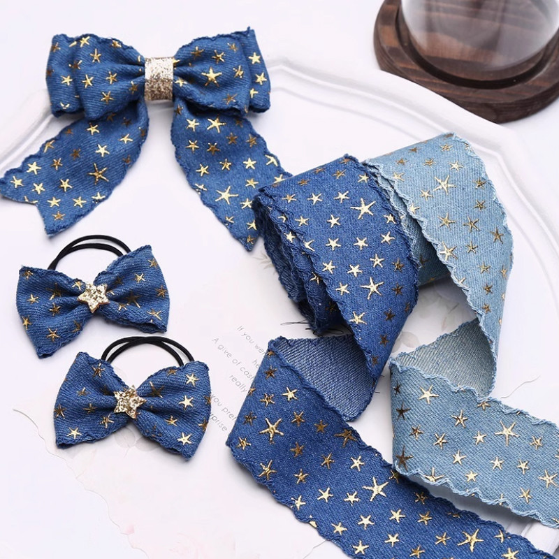 ริบบิ้นเดนิมดาว 1.8 เมตร เต็มไปด้วยดวงดาว ห่อของขวัญทํามือ ทําเอง เย็บหัตถกรรมอุปกรณ์เสริม