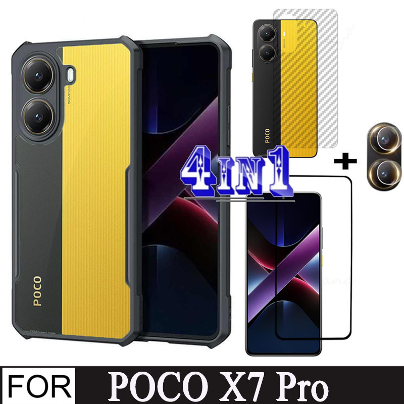 Poco X7 Pro 5Gเคสโทรศัพท์กันกระแทกสําหรับXiaomi POCO X7Pro C75 C65 C61 C40 4 in 1 เลนส์กล้องกระจกป้องกันหน้าจอ + ความเป็นส่วนตัวเซรามิคเมมเบรน + ฟิล์มด้านหลัง