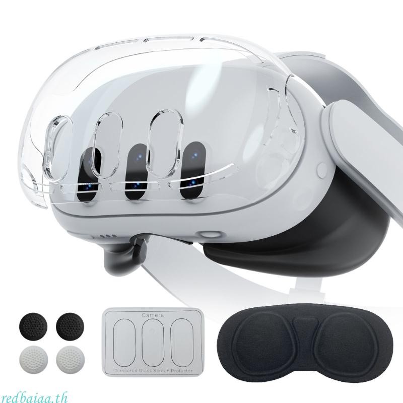 Redbaiaa คริสตัล PC กรณีฝาครอบเลนส์สําหรับ Meta Quest 3 VR ชุดหูฟัง Soft EVA Eye Cushion