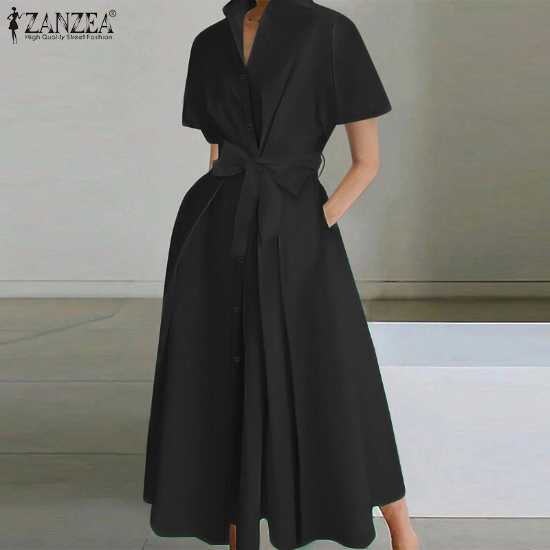 Zanzea ชุดเดรสเสื้อแขนสั้นแฟชั่นวินเทจสําหรับผู้หญิง — صورة 5