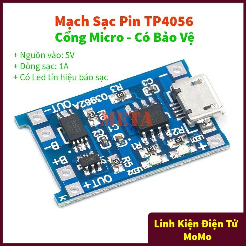 วงจรชาร์จแบตเตอรี่ TP4056 พอร์ตชาร์จไมโคร - เครื่องชาร์จแบตเตอรี่ลิเธียม 18650 - Lion 3V7- 4V2 Micro